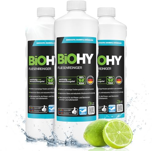 BiOHY Fliesenreiniger (3x1l Flasche) | speziell entwickelt für Stein- & Fliesenböden | hinterlässt eine schmutzabweisende Glanzschicht | entfernt jegliche Art von Schmutz mühelos