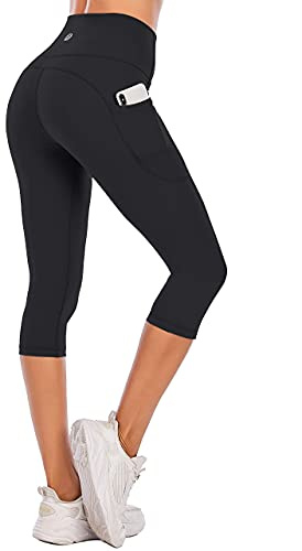 Steppe Naked Feeling High Waisted Yoga Pants Women's Workout Capris Leggings with Pockets, Pocketed Capris-black, Large