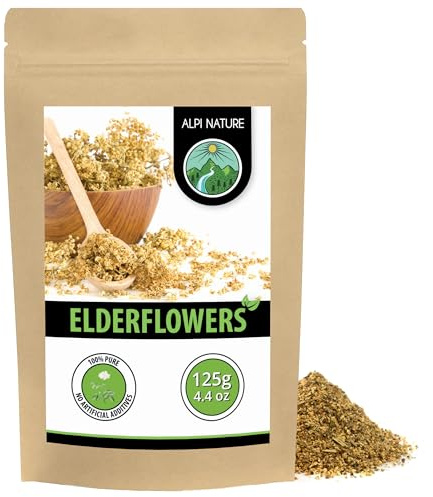 Alpi Nature Fiori di Sambuco Tisana 125g, Fiori di Sambuco Essiccati e Strofinati, Tè Sfuso
