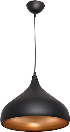BEL AIR HOME - Lampe de plafond Bonn vintage noire et dorée, diamètre de 32 cm, hauteur réglable pour salon, salle à manger et bar, douille E27 en métal de haute qualité (Ampoule non incluse)