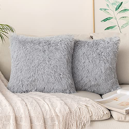 MIULEE 2er Set Kissenbezug 45×45cm Langflor Plüsch Grauweiß | Superweich Kuschelig Pflegeleicht Langlebig Modern Dekorativ Für Sofa Bett Wohnzimmer Schlafzimmer Und Gästezimmer