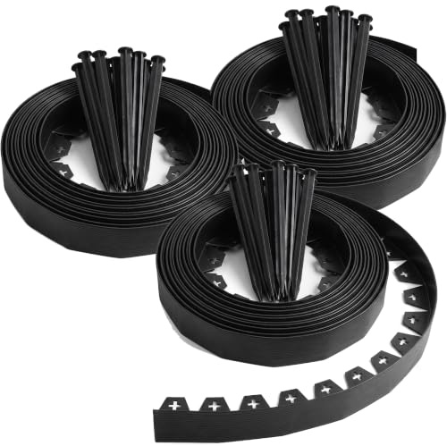JonesHouseDeco Flexible Rasenkante aus Kunststoff Länge 30M Höhe 4cm | Beeteinfassung mit 150x8cm Erdanker(Kreuzloch) Schwarz Beetumrandung Beetbegrenzung Mähkante Rasenkante Anthrazit