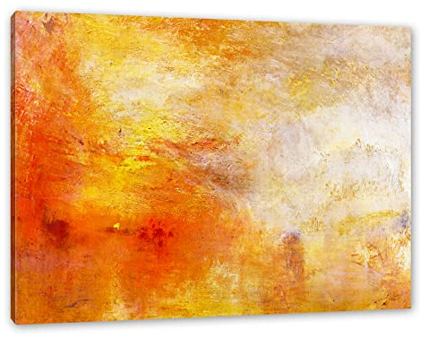 Pixxprint William Turner - Sun Setting over a Lake, Größe: 100x70cm, Leinwandbild, fertig gespannt, Wandbild, Dekoration, Kunstdruck, kein Poster