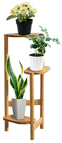 Nisorpa 3-stufiger Holz Pflanzenständer,Eck-Blumenhocker,Außen Innen Blumentreppe,Mehrstöckig Blumenständer,Stufen Blumenregal für Garten Balkon Wohnzimmer