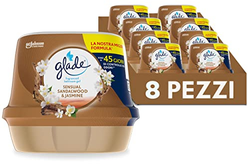 Glade Gel profumato per il Bagno, fragranza Sandalo di Bali e Gelsomino, pack da 8 x 180gr