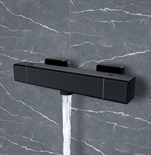 HOMVIVA® Miscelatore termostatico per doccia,valvola deviatore in ottone,miscelatore per acqua calda fredda anti scottatura,controllo della temperatura costante intelligente(nero opaco)
