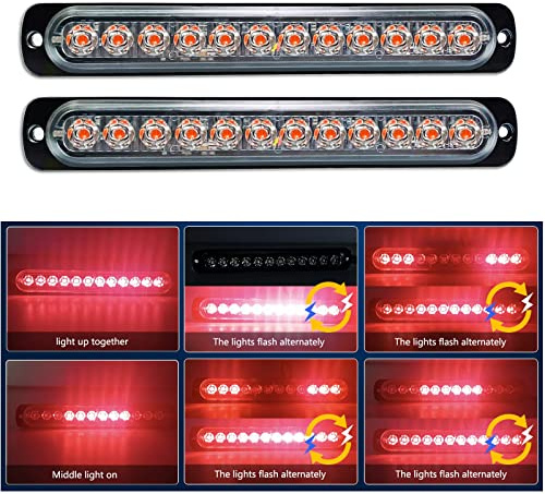 Willpower Barra LED Strobo 12LED Rosso Lampeggiante Per Auto 12V 24V | 2pz Lampada di Emergenza Luci, 18 Modalità, per 4x4 Trattore Camion Rimorchi Barca Fuoristrada, Sicuro Faretti Fendinebbia