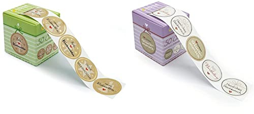 AVERY Zweckform 56827 Aufkleber Weihnachten 50 Stück (Ø38mm, Weihnachtssticker rund) Sticker auf Rolle, 56927 & 56814 Geschenkaufkleber Herzlichen Glückwunsch 50 Stück (Ø38mm) Sticker auf Rolle