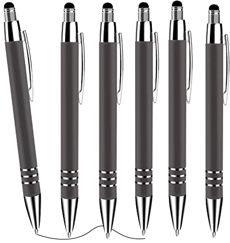 Cobee Stylus Tip Kugelschreiber, 6 Stück 1,0 mm Einziehbarer Kugelschreiber Mittlere Spitze Glatter Schreibstift Schwarze Tinte Metallstift Stylus Schöner Stift für Touchscreens（grau）