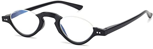 Lanomi Mode Lesebrille Blaulichtfilter Damen Herren Halbrahmen Federscharnier Computer Sehhilfe Lesehilfe Kunststoff Klein Halbmond Brille mit sehstärke Mattes Schwarz 3.0