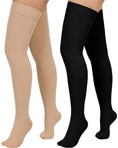 Totexil 2 Pairs Compression Stockings for Women & Men,20-30mmHg Thigh High Compression Socks,Closed Toe Medical Compression Socks with Silicone Dot Band-Best Support for Nursing Sports Varicose Veins