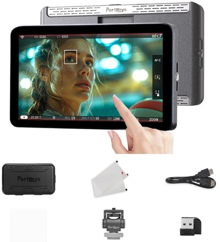 Portkeys LH7P 7 inch Camera Monitor 1000nit High Brightness 1920 x 1080 IPS Touchscreen Monitor, with Built-in Wireless Module, Support Stretch Effects, 3D LUT Output for DSLR Cameras (Black)
