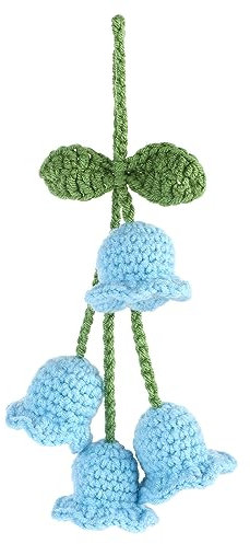 Rear View Mirror Hanging Accessories, Cute Car Accessories for Women, Bellflower Hand Knitted Car Pendant, Mirror Hanging Accessories for Your Car (Blue)