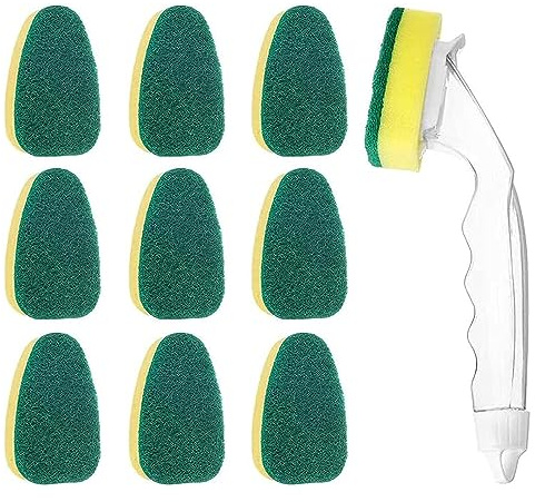 JOYOLA Putzschwamm Dish Schwamm Mit Griff Dish Wand Schwamm Spülbürsten mit Stiel Küche Spüle Reinigung Bürste Einschließen 1 Geschirrspülstab und 9 Ersatzkopf für Dishwand