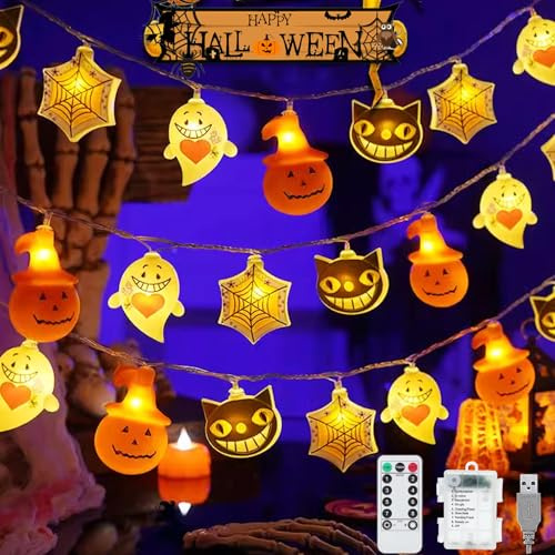 VEEKAYLichterkette Halloween Deko, 3M 20 LED USB+Batteriebetrieb, Außenlaterne für Party