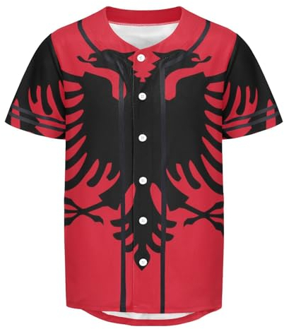 ILmira Baseball-T-Shirt mit Albanien-Flagge, Button-Down-Trikot, Hipster, Hip-Hop-T-Shirt, mehrfarbig, L