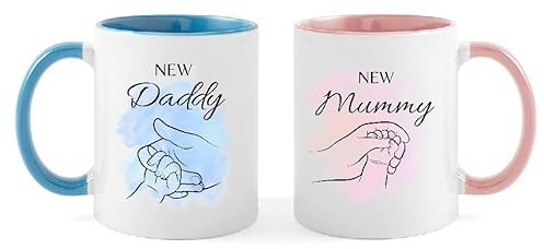 OM Print Hub Mummy and Daddy Coffee Mugs Gift Set, New Parents, Baby Shower, Mother's/Father’s Day Gift Christmas, Anniversary Day Presents, Mothers Fathers Cups Set 300ml/11oz (Design 6 - Colour)