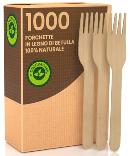 1000 Forchette Ecologiche in Legno di Betulla Monouso 100% Naturali Biodegradabili e Compostabili Posate Usa e Getta