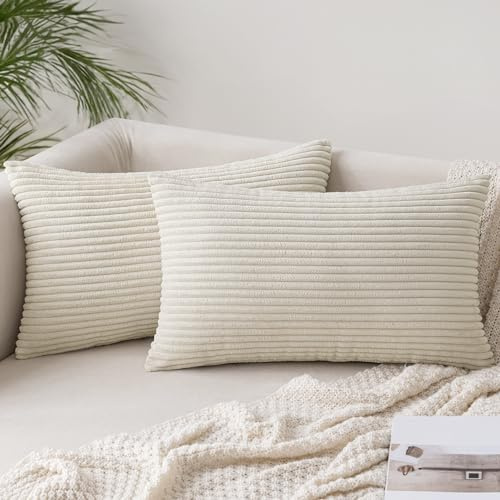 Slozzi 2er Set Kordsamt Kissenbezug Beige 30x50cm Kissenbezüge Kissenhülle Sofakissen Dekokissenbezug Couchkissen Weich für Sofa Schlafzimmer Wohnzimmer Balkon | Sofakissen Dekokissenbezug Couchkissen Weich für Sofa Schlafzimmer Wohnzimmer Balkon