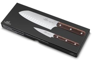 LION SABATIER - Coffret Exotique de 2 Couteaux PHENIX - Office 9 cm, optimal pour Éplucher et Parer les Fruits et Légumes - Santoku 18 cm à Lame Alvéolée, Impeccable pour Trancher et Émincer