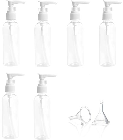 Plastpumpflaska, transparent Airless pumpflaska, dispenserflaska plast 6 st transparenta reseflaskor 100 ml tvåldispenser med 2 tratt för kosmetisk lotion för resor