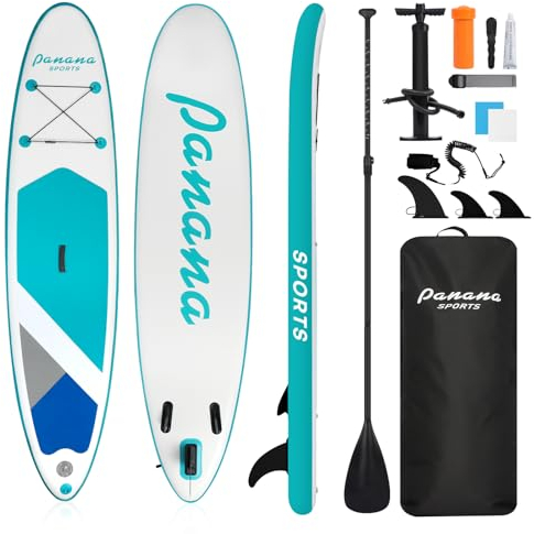 Panana Aufblasbares Stand Up Paddle Board 325x76x15cm mit Premium SUP Board Zubehör, Surfbrett Surfing Board Kit, Verstellbares Paddel, Hand Ultra-Leicht, Rutschfestes Deck Grün