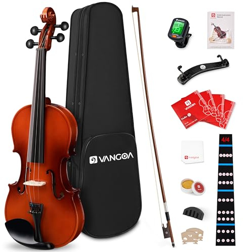 Vangoa Violin 4/4 Full Size Fiddle Set, Handcrafted Spruce Acoustic Violins Bundle Kit for Beginners Adults, Starter Violin Outfit with Hard Case, Strings, Bow, Tuner, Mute, Notes Sticker