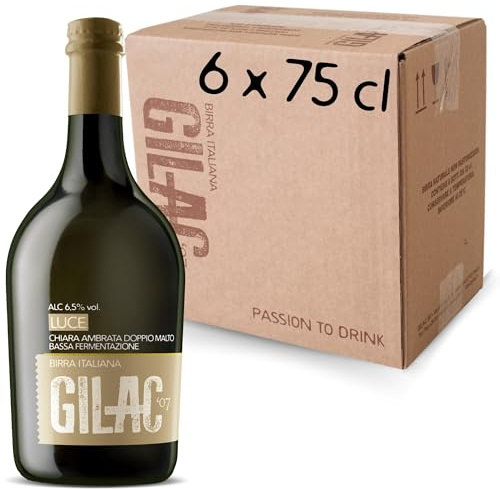 GILAC LUCE HELLES BOCK Birra artigianale Chiara Ambrata 6 Bottiglie da 75 cl, Birra Speciale Italiana Non Filtrata e Non Pastorizzata, Birre artigianali confezioni regalo - Alcol 6.5% Vol