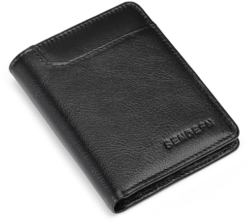 SENDEFN Herrplånbok i läder, RFID-blockerande plånbok, horisontell plånbok, korthållare för män med 7 kreditkortshållare, 1 ID-fönster, 2 sedlar fack, Svart