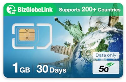 EIOTCLUB SIM prepagata BizGlobeLink per viaggio, dati internazionali 200 paesi, 5G/4G LTE, ricaricabile, telefonini, router e tablet