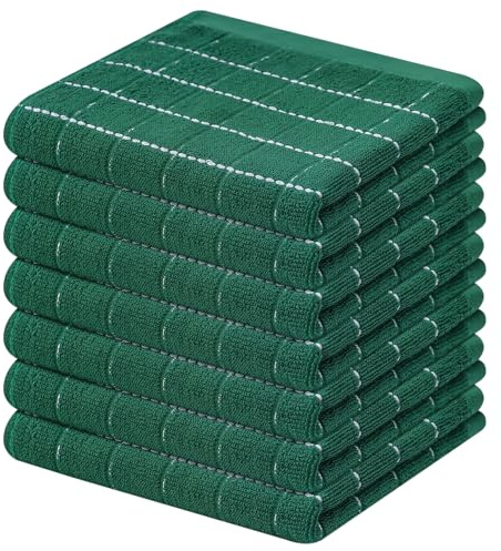 Mordimy Paños de Cocina 100% algodón, Suaves y absorbentes, a Cuadros, de Secado rápido, 8 Unidades, 30,5 x 30,5 cm, Color Verde Oscuro