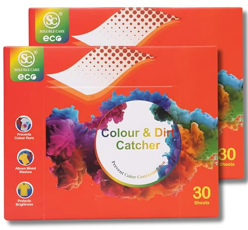 Eco-Friendly Colour & Dirt Catcher Laundry Sheets – 60 Sheets, Max Protect Technology to Prevent Colour Run, Preserve Brightness, and Enhance Laundry Performance in Both Hot and Cold Water Washes