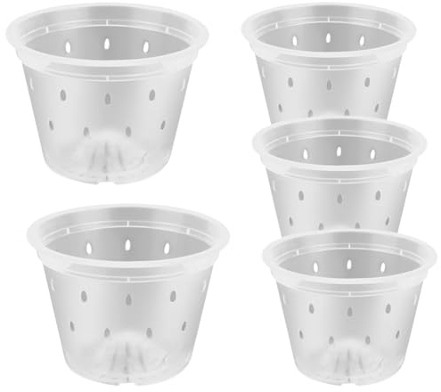 JIHUOO Lot de 5 pots ronds en plastique transparent pour chambre d'enfant, 10 cm et 12 cm, intérieur et extérieur, avec trous de drainage, style jardin