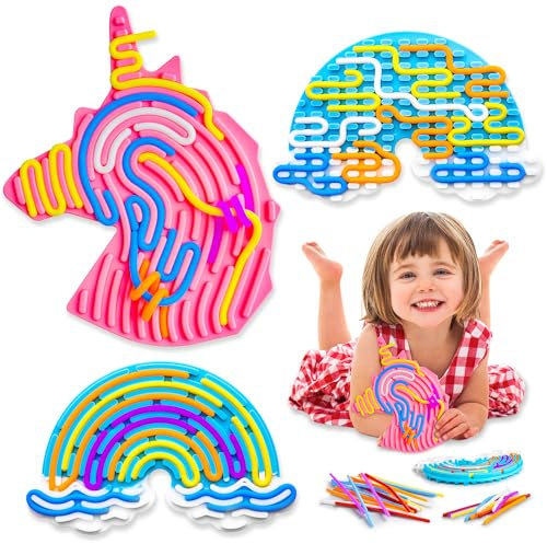 Sensory Toys for Autism Activity Board, 2PCS Silicone Fidget Toys ADHD, Unicorn Gifts for Girls Easter Kids Teenagers, Travel/Fine Motor Skills/Special Needs/Plane Activities/ Toys for 3+ Year Olds