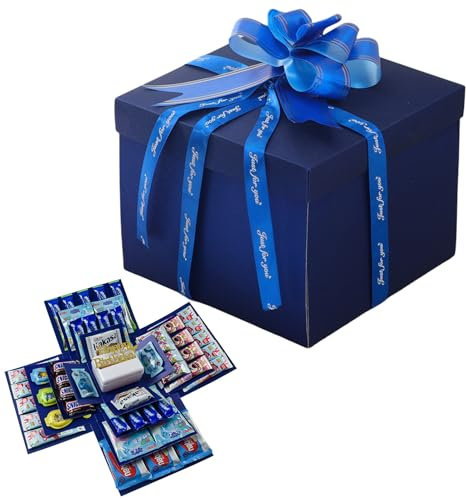 Pasdrucn Überraschung Box Mit Klebeband Und Band, 5-lagige Kreative Explosions-Geschenkbox, DIY Handgemachte Überraschung Box Für Valentinstagsgeschenke, Geburtstag, Hochzeitstag (Blau)