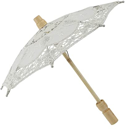 Brudparaply spets bomull broderi handgjord parasoll paraply bröllopstillbehör (mjölkvitt)