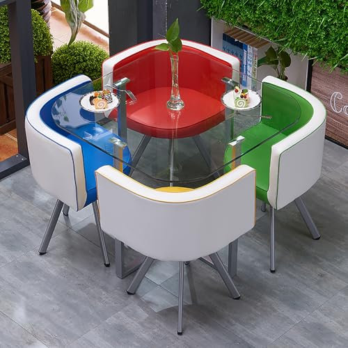 ZDMZR Esstisch Und Stuhlset, Kombination Aus Verhandlungstisch Und Stuhl für Den Empfang im Büro, Kleiner Konferenztisch für 4 Personen, für Coffee Shop Milk Tea Shop(Multi-Colored)