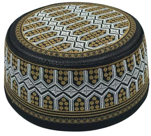 Muslin platt topp vardaglig hatt broderi islamisk mössa kvinnor män andningsbar traditionell hatt etnisk bön kyrka hatt