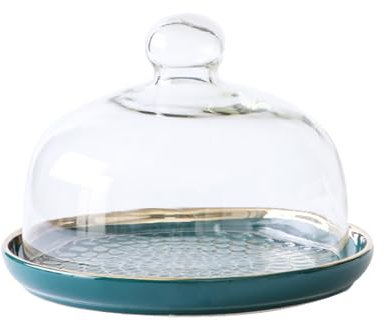 DSDGVDFBV Verde, Soporte Pasteles Cerámica, Plato Pasteles Campana Vidrio Pasteles Plato Porcelana con Campana Pasteles Campana Pastel Campana Vidrio Queso Tapa Campana Vidrio 10 Pulgadas