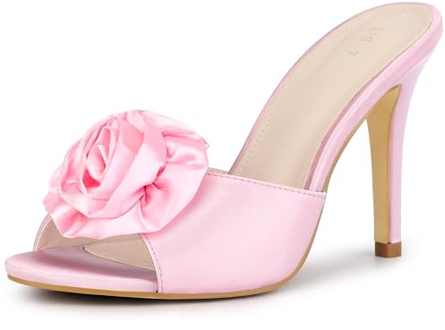 Perphy Flower Heels Dress Open Toe Slide Stiletto Heel Sandals for Women Bling Pink 6 UK/Label Size 8 US