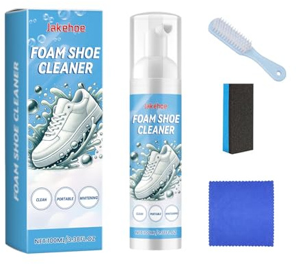 Nhemeylp White Trainer Cleaner Kit, 100ml Shoe Cleaning Kit with Brush and Towel, Gentle Sneakers Cleaner Removes Dirt, Foam Shoe Cleaner, Shoe Whitener for Trainers Canvas Boots Leather