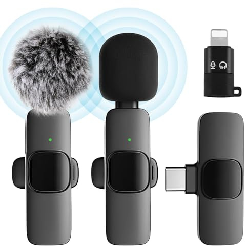 2 Pack Typ C Wireless Lavalier Mikrofon für iPhone 15 & Android Geräte, kristallklare Klangqualität mit Rauschunterdrückung