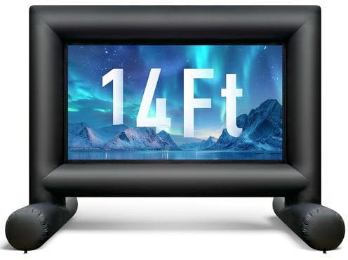 Sewinfla 14Ft Outdoor Inflatable Movie Projector Screen with Built-in Fan Supports Front and Rear Projection, Blow Up Movie Screen for Party, Easy to Set Up