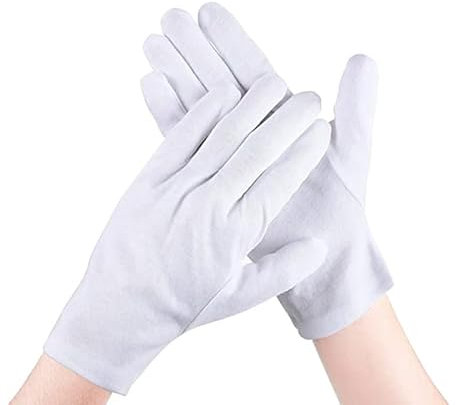 BrightGlow Guanti bianchi in cotone guanti da lavoro 100% cotone elastici in tessuto guanti protettivi guanti da portata guanti in cotone per matrimoni feste bianco L