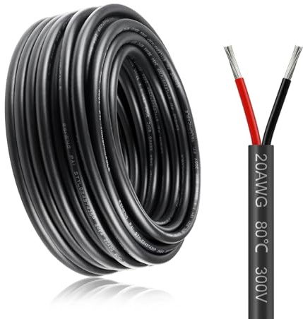 20 Gauge Electrical Wire, 2 Core 164ft/50m Conductor Wire, 2 * 0.5mm² Red Black Low Voltage LED Extension Cord, Tinned Copper Cable with Black Reel Package Hookup 12V Cable for LED Lighting Lamp