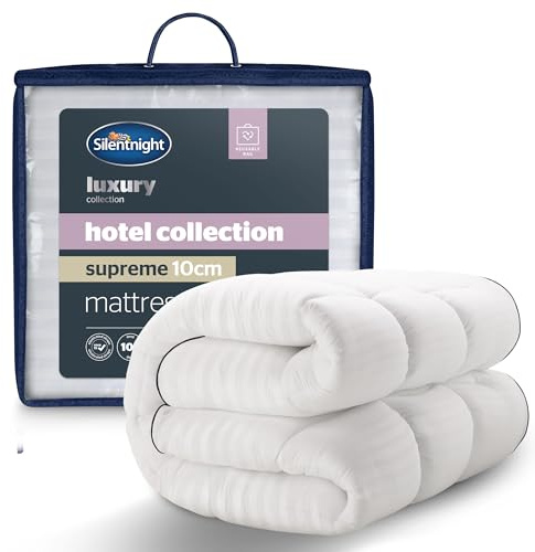 Silentnight Hotel Collection Supreme Mattress Topper - 10cm Thick Deep for Comfort - Filled with Finest Fibres to Rejuvenate Your Bed - Soft Quilted Embossed Cover & Box-Stitched Edge, King