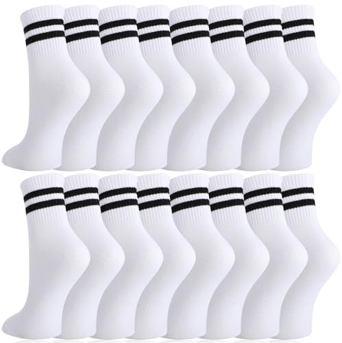 Utensilsto 8 Paar Weiße Tennissocken Herren Damen 36-40 Sportsocken Baumwollsocken mit Streifen Crew Socks für Damen Herren Tennis Sport Lauf Arbeit