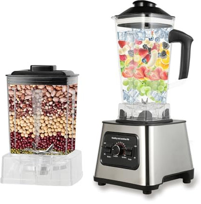 Blender Smoothie, 2-en-1 Blender avec 4 Blades, 6000W de Puissance, 2L Capacité, Conception à 9 Vitesses, Verrouillage Sûr,Facile à Nettoyer, pour Moudre Les Grains, Préparer des Smoothies, Mixer