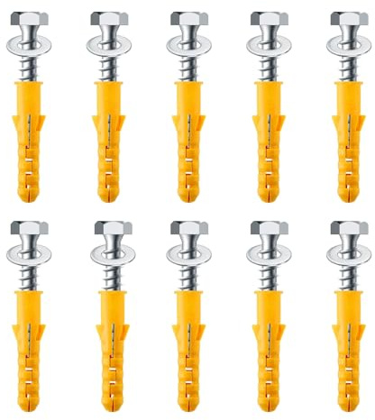 10 Pcs M10 Wall Plug Screw Set, Heavy Duty Masonry Concrete Brick Wall Plugs, Strong Wall Plug Steel Bolt KIt with Washer Zinc Wall Fixing Anchor Bolts for TV Bracket Aerial Satellite Fence Shelves