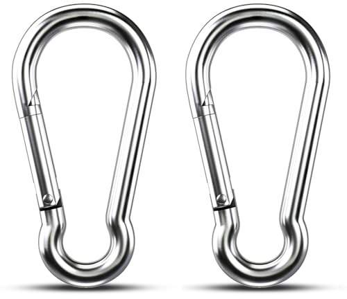 2 Stück Silber Edelstahl Karabiner, 6 x 60MM Karabiner, mit Belastbarkeit Von 160 KG Karabinerhaken Klein, mit Federhaken Carabiner, für Schlüsselanhänger, Camping, Reisen, Rucksack